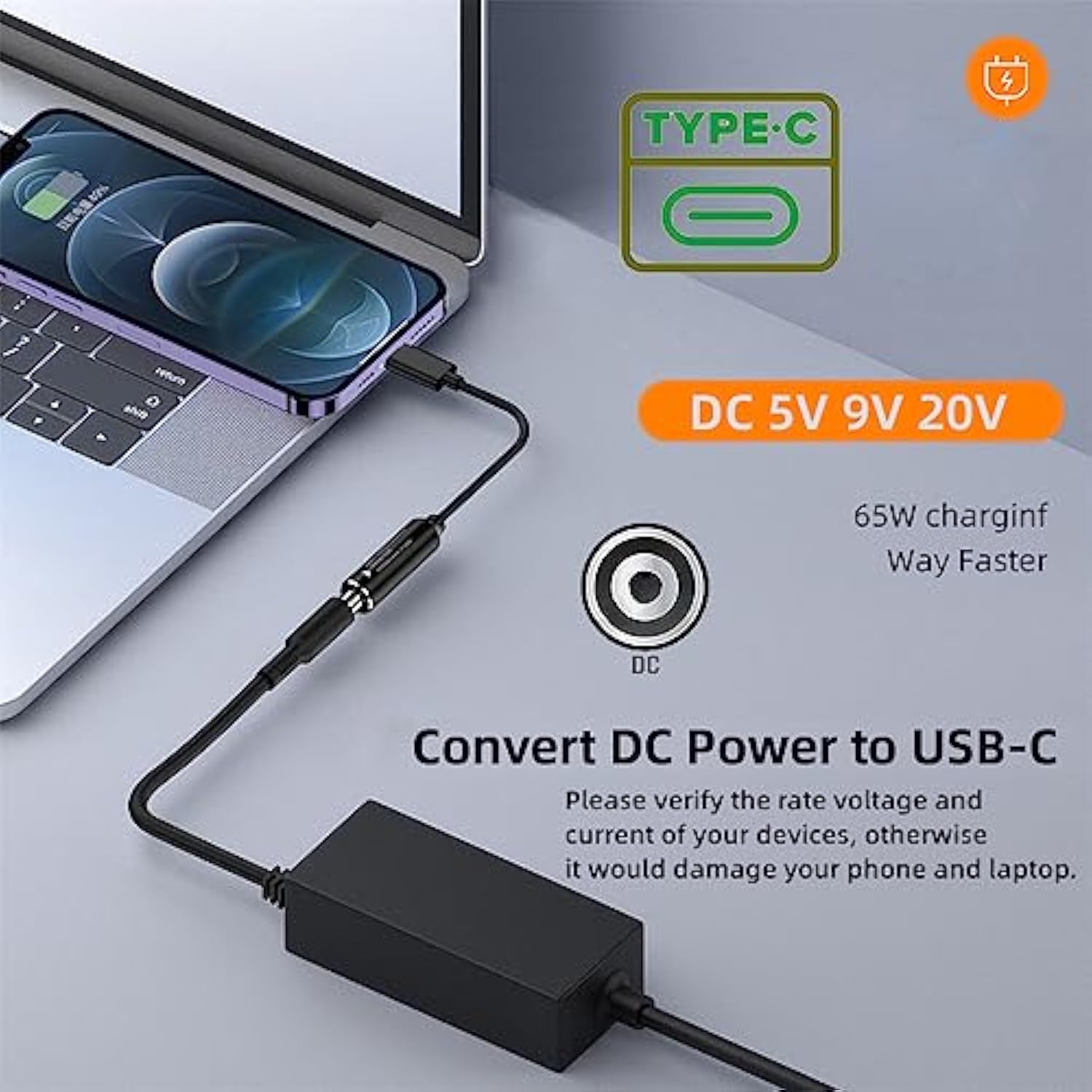 cablecc 5.5x1.7mm Input DC Jack to USB-C Type-C Power Plug Charge Cable for PD