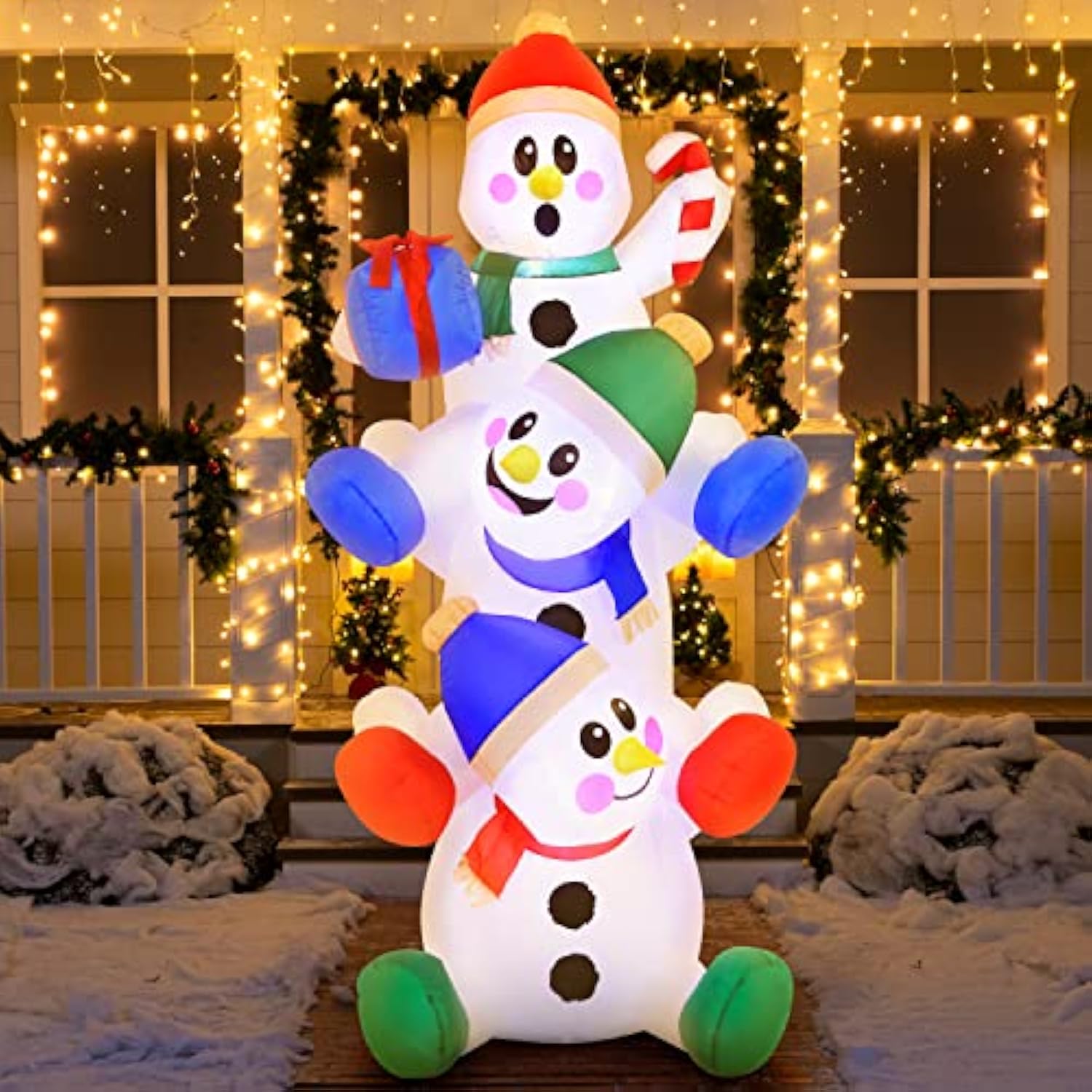 6 Ft Christmas Inflatable Decoration Stacked Snowman With Build-In Leds Blow Up Inflatables For Xmas Party, Home Indoor