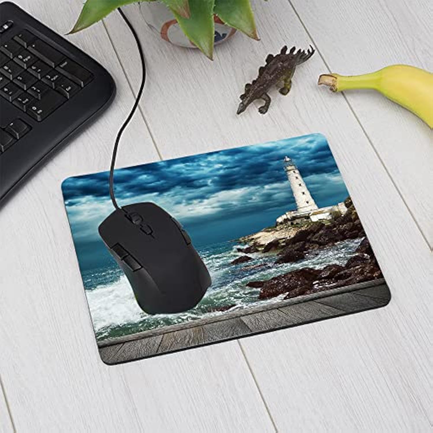 Mouse Pad Coastal,Ocean Wave Shore Lighthouse Wood Pier Rectangle Mousepad Non-Slip Rubber Base Computer Mouse Pad For Laptop, Office, Home - 9.5 X 7.9 Inch