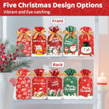 Christmas Treat Bags, 50Pcs Small Christmas Gift Bags Drawstring 5.8X9Inch Reusable Plastic Holiday Goodie Pouches For Party Favors Sweets Cookies