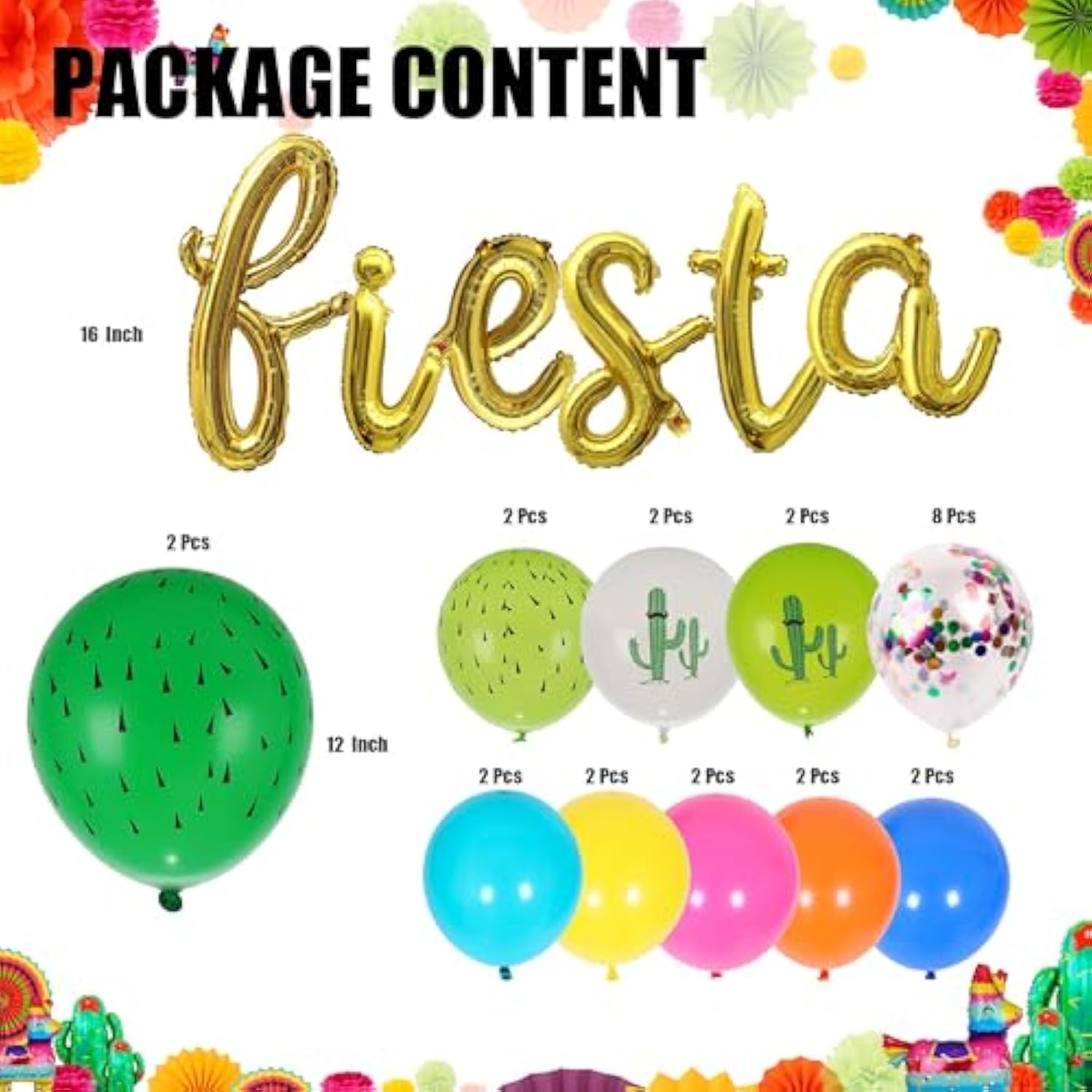 40 Pcs Fiesta Letter Banner Balloons Jumbo Mexico Taco Llama Cactus Av