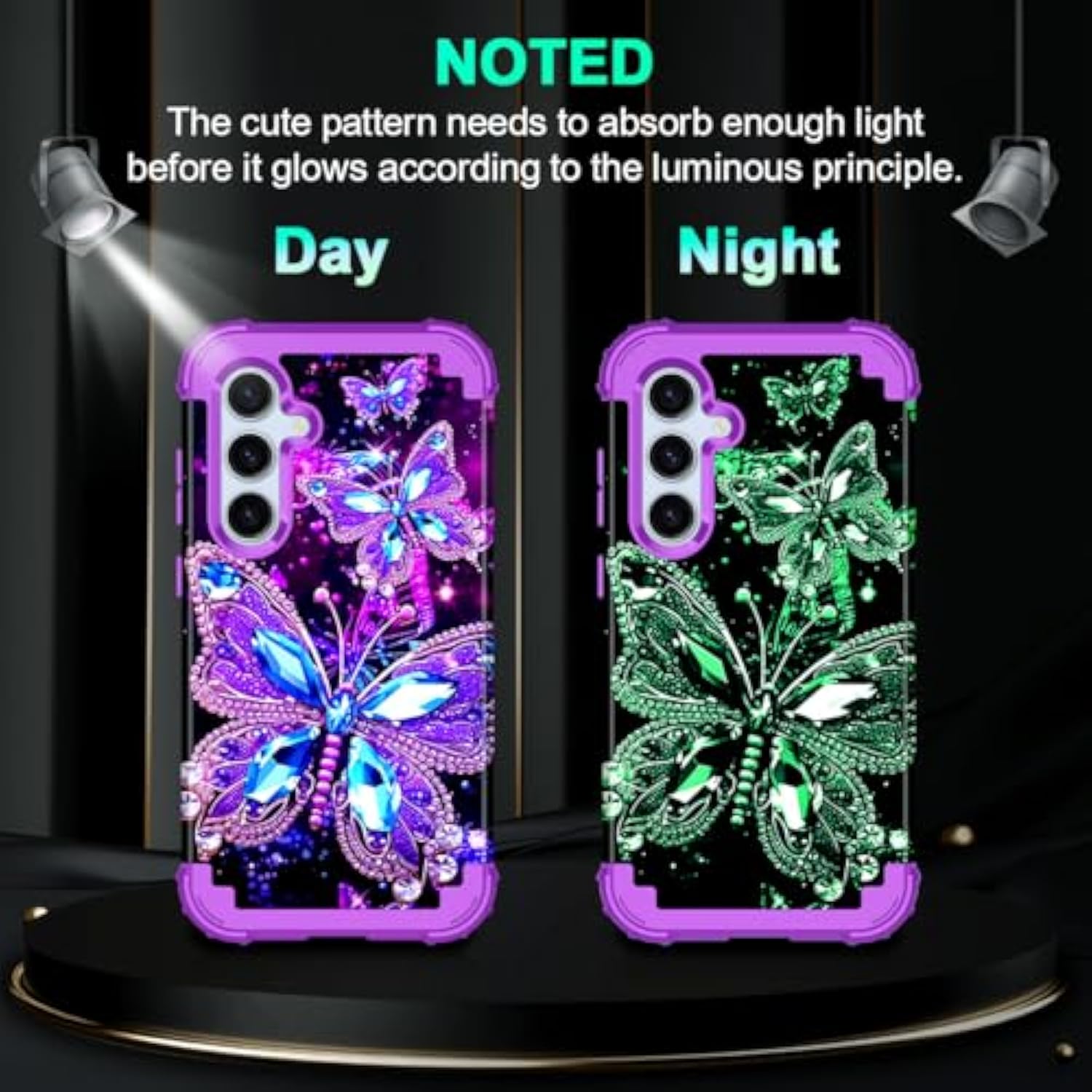 Compatible With Galaxy S24 Fe 5G Case,Glow In The Dark Three Layer Heavy Duty Shockproof Protection Hard Plastic Bumper+Soft Silicone Protective Case For Samsung Galaxy S24 Fe,Dark