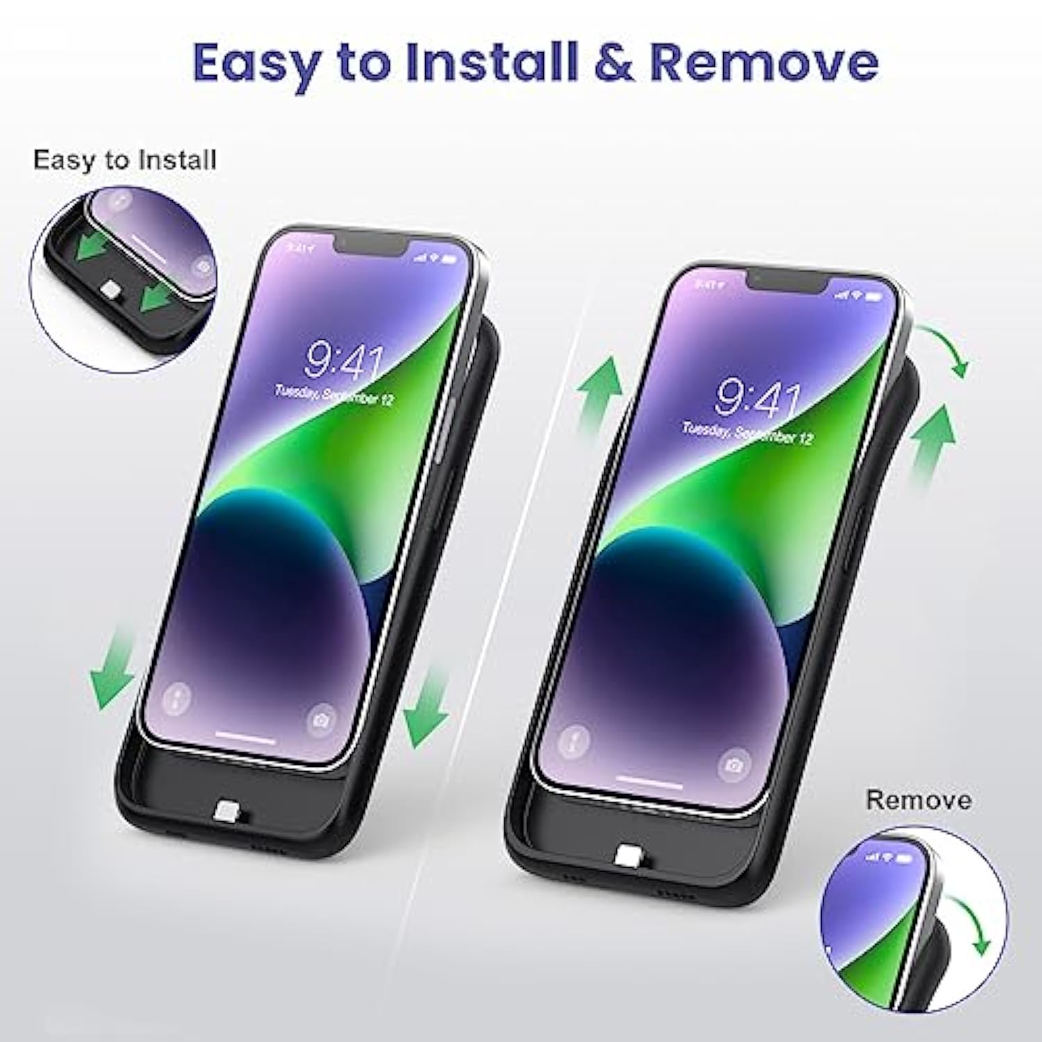 Battery Case For 14/13/13 Pro (6.1 Inch), [2024 Upgraded] Ultra-Slim 7500Mah Portable Extended Charger Case Cover For 14, 13, 13Pro Charging Case (Black)