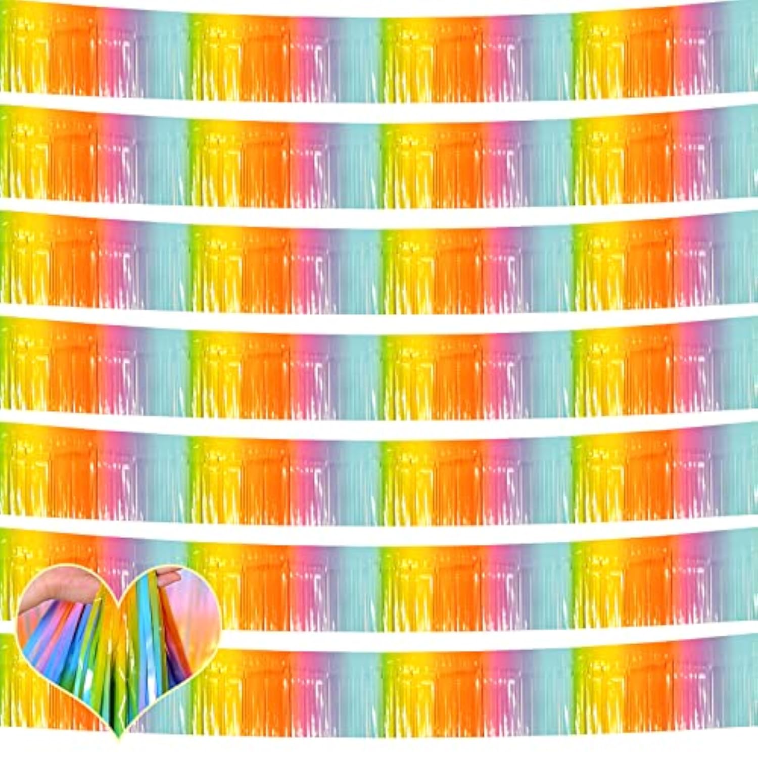 10 Pack 10 Feet Foil Fringe Garland Metallic Tinsel Banner Wall Hanging Curtain Streamers Backdrop For Parade Floats Bachelorette Wedding Birthday Party Thanksgiving Christmas Decorations(Rainbow)