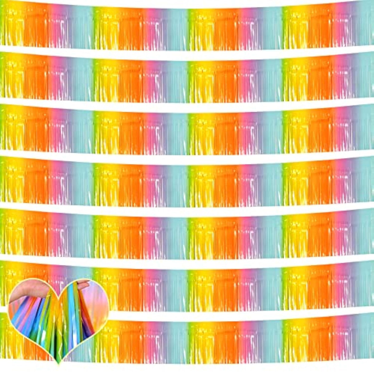 10 Pack 10 Feet Foil Fringe Garland Metallic Tinsel Banner Wall Hanging Curtain Streamers Backdrop For Parade Floats Bachelorette Wedding Birthday Party Thanksgiving Christmas Decorations(Rainbow)
