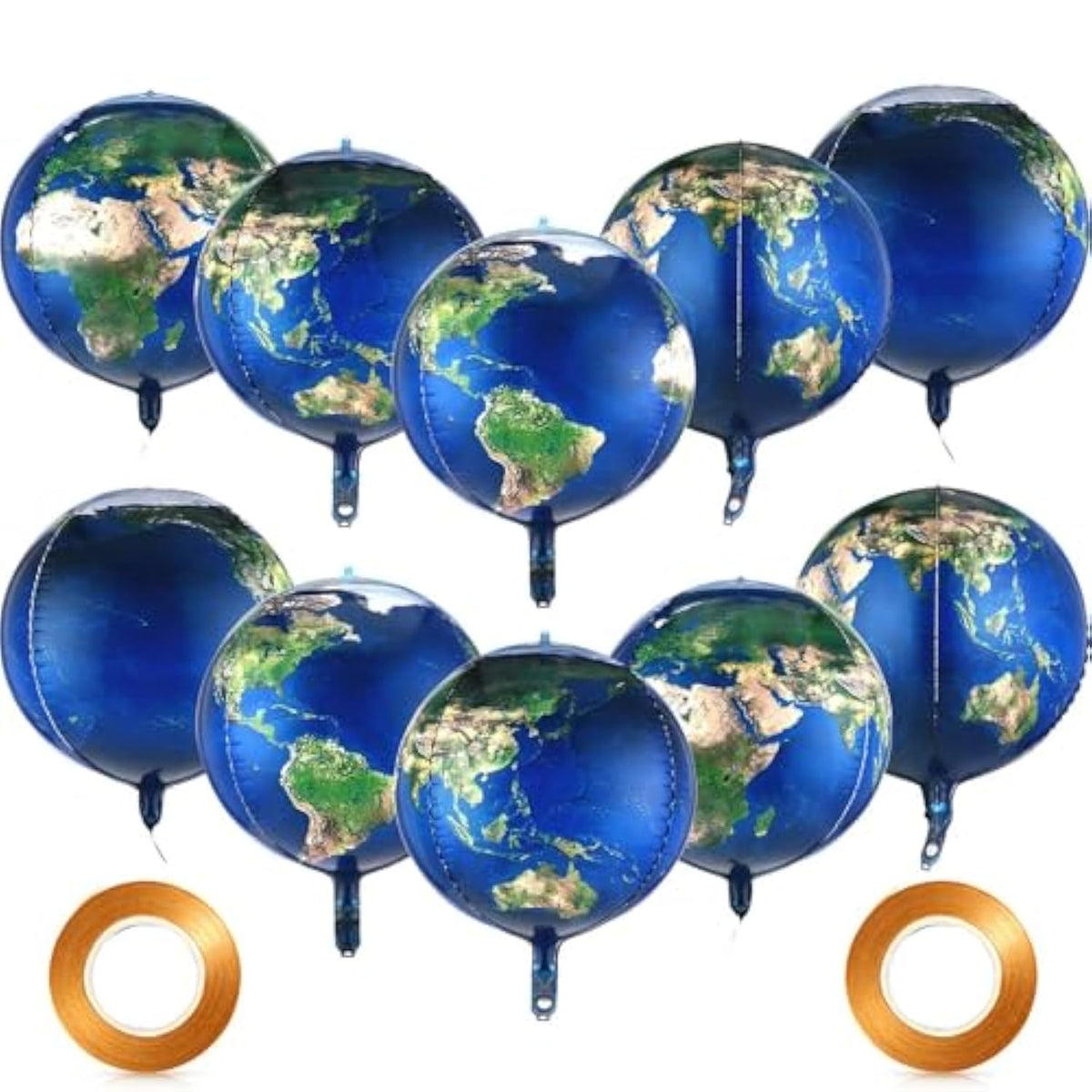 10 Pack 22 Inch Inflatable Earth Globe Balloons Big Blow Up World Map Balloons Planet Foil 4D Globe Inflatables 2 Rolls Ribbons For Bon Voyage Party Decor Around The World Space Theme Supplies