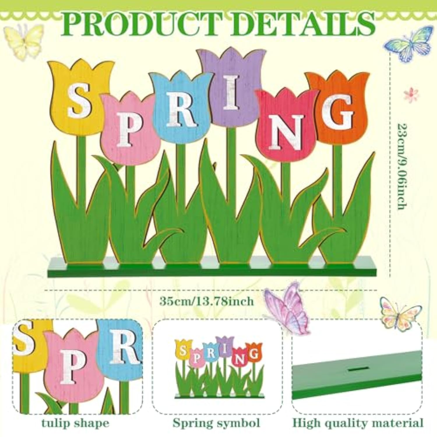 Wooden Tulips Table Decorations Spring Flowers Table Centerpieces Rustic Farmhouse Tulips Tiered Tray Decor For Home Spring Easter Wedding Anniversary Party Tabletop Decoration