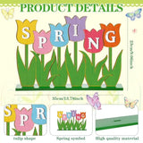 Wooden Tulips Table Decorations Spring Flowers Table Centerpieces Rustic Farmhouse Tulips Tiered Tray Decor For Home Spring Easter Wedding Anniversary Party Tabletop Decoration