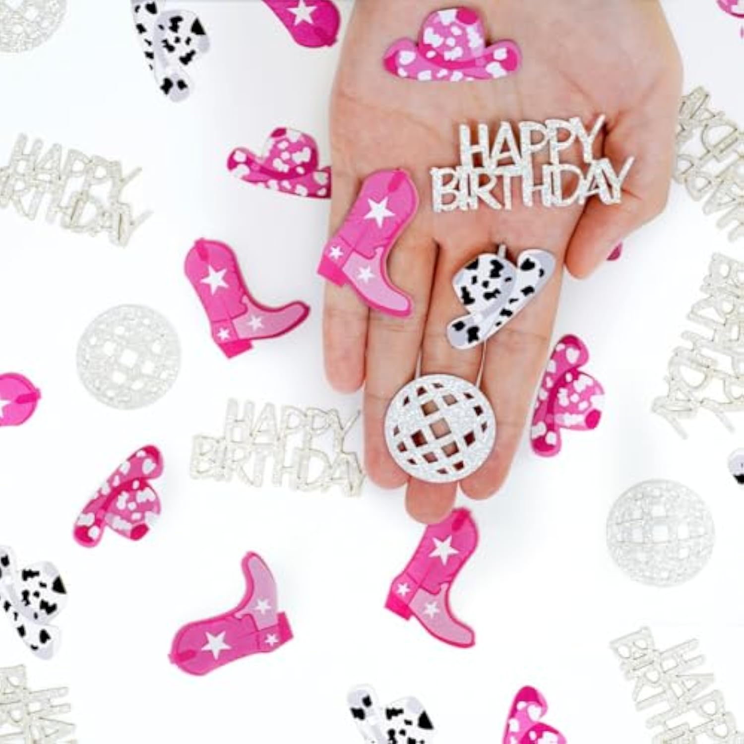 Cowgirl Disco Birthday Confetti Party Decorations, Glitter Disco Ball And Pink Cowgirl Boot Hat Confetti For Birthday Table Decor?100Pcs?