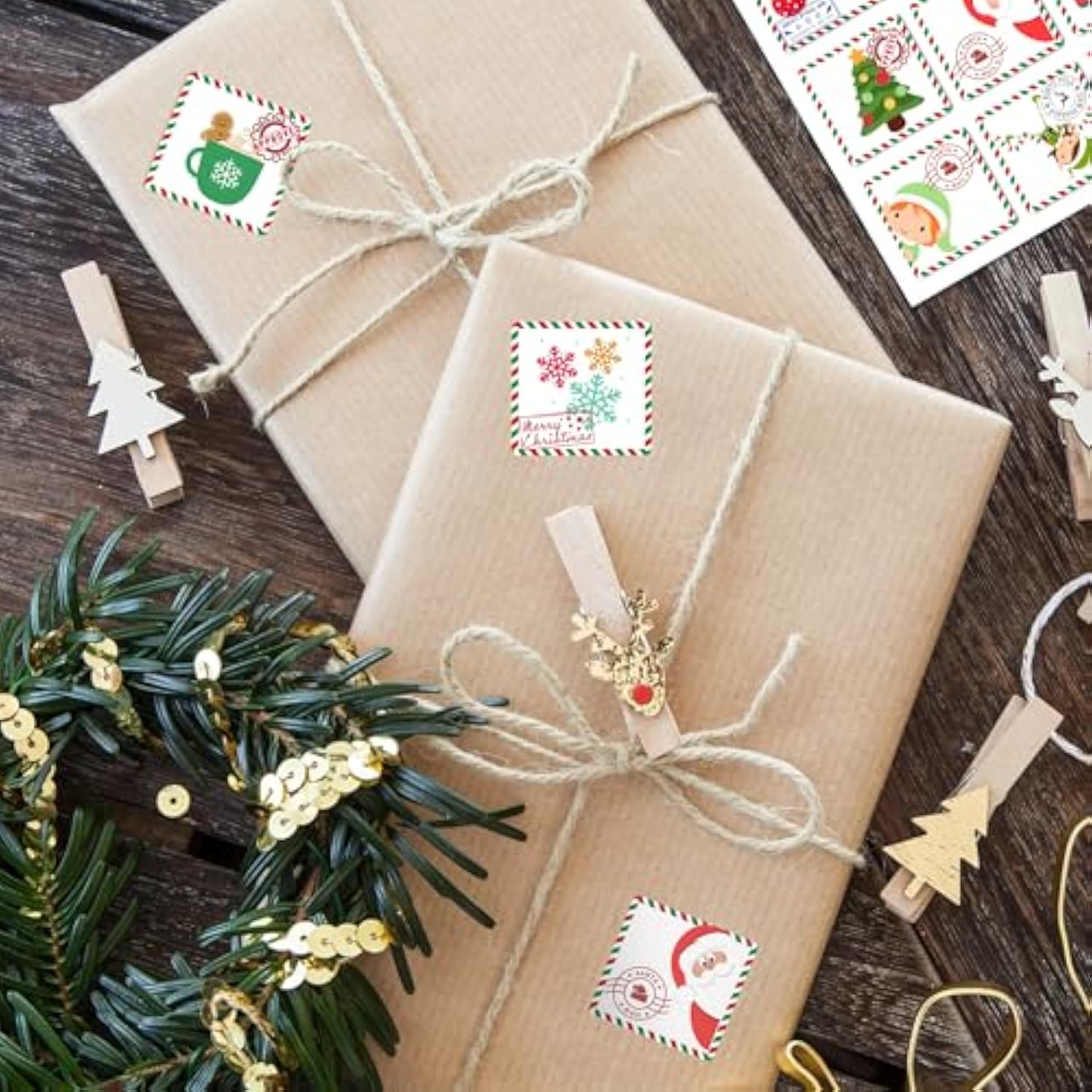 Christmas Stamp Stickers Modern Colorful Design | 1.4 Inch | Waterproof | 135-Pack | From Santa Labels, Christmas Labels