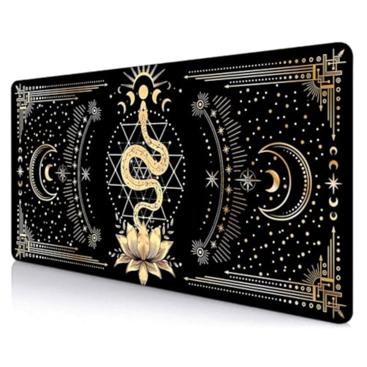 Black & Gold Large Mouse Pad, Boho Snake Witch Desk Mat For Desktop, Women Gaming Full Desk Mousepad, Moon Phases Computer Laptop Protector Writing Pad For School Office Home 35.4X15.7 In