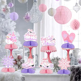 Ice Skating Birthday Honeycomb Centerpieces, Ice Skating Party Decorations Honeycomb Centerpieces Lets Skate Snowflake Table Decorations Pink Purple for Winter Birthday Party