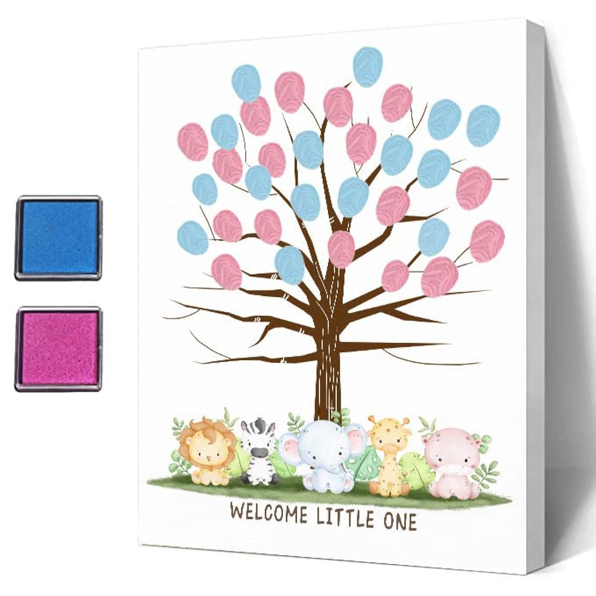 Funny Baby Shower Fingerprint Tree, Multianimals Guest Book Party Game For Baby Shower, Baby Shower Party Guestbook Ideas, Gender Reveal Keepsake, Special Meaningful Canvas Decoration