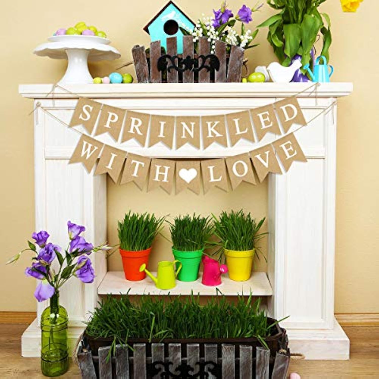 Jute Burlap Sprinkled With Love Banner Gender Neutral Baby Shower Sprinkle Decoration Supply