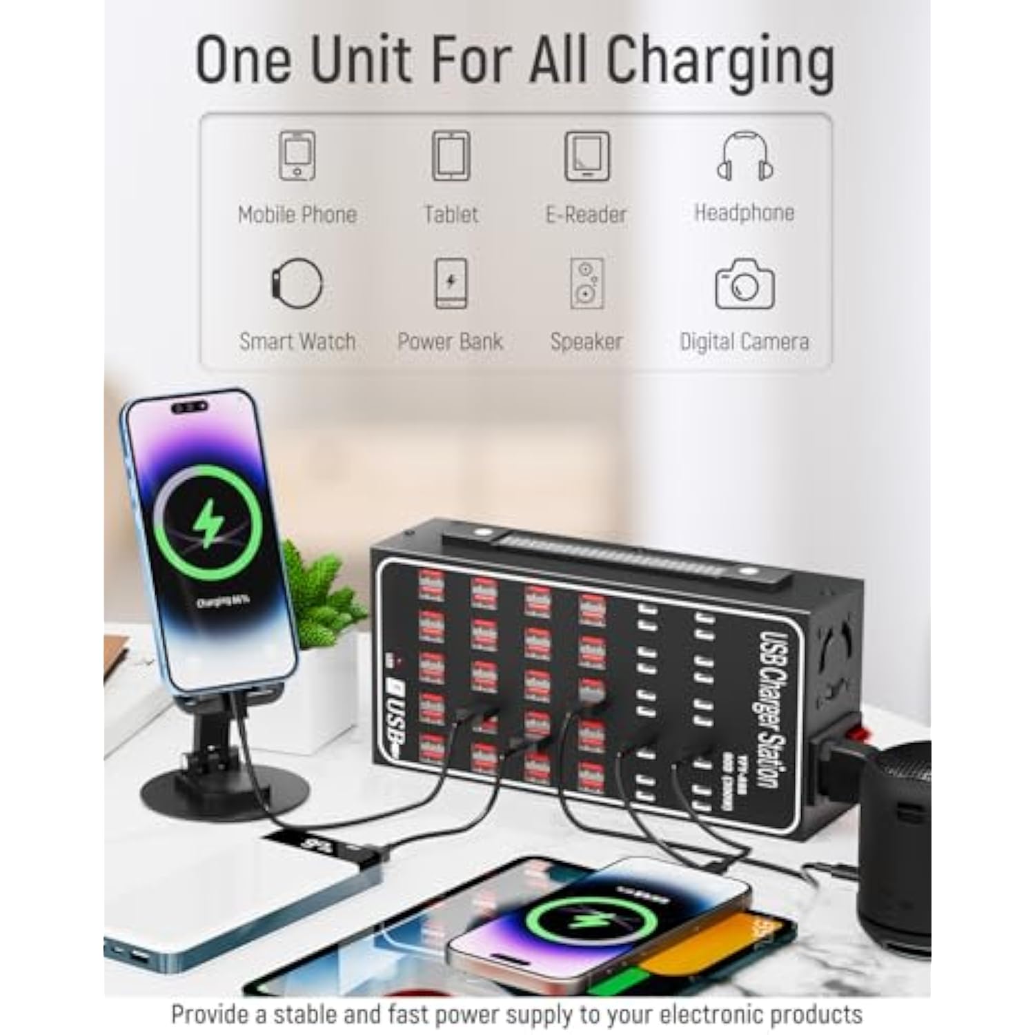 60 Port 300W(60A) Usb Charging Station, Multi Usb C Charger Station Block With Intelligent Protection, Desktop Charging Station For Multiple Devices, Suitable For Schools, Hotels, Shops And Malls