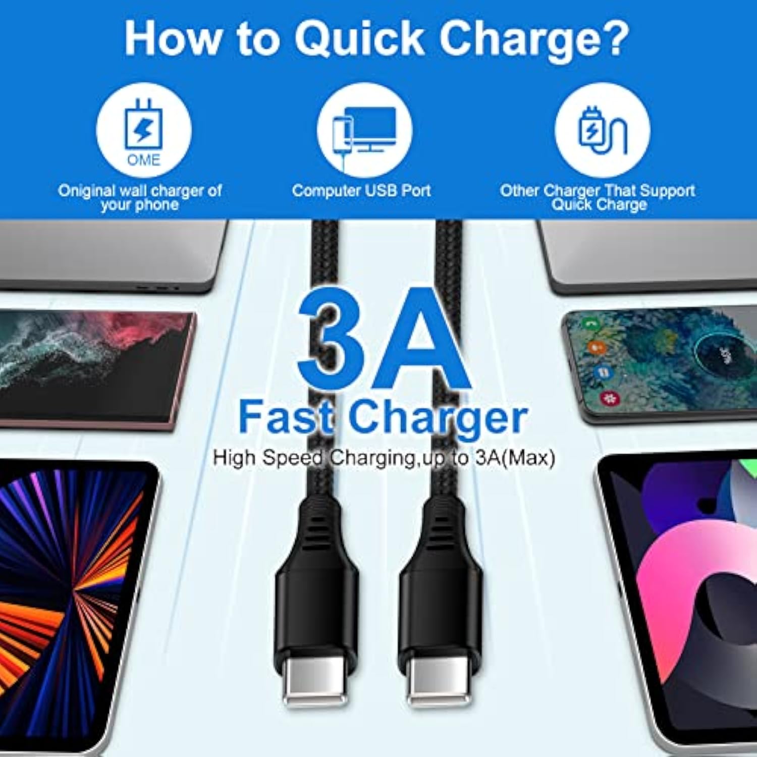 Samsung Android Phone Charger Fast Charging For Galaxy A17 A16 S25 Ultra S24 A15 A13 A14 5G A53 S22 Fe S21 A25 A23, 20W Power Wall Charger Plug,38W Usb C Cigarette Lighter Adapter,3+6Ft Type C Cable