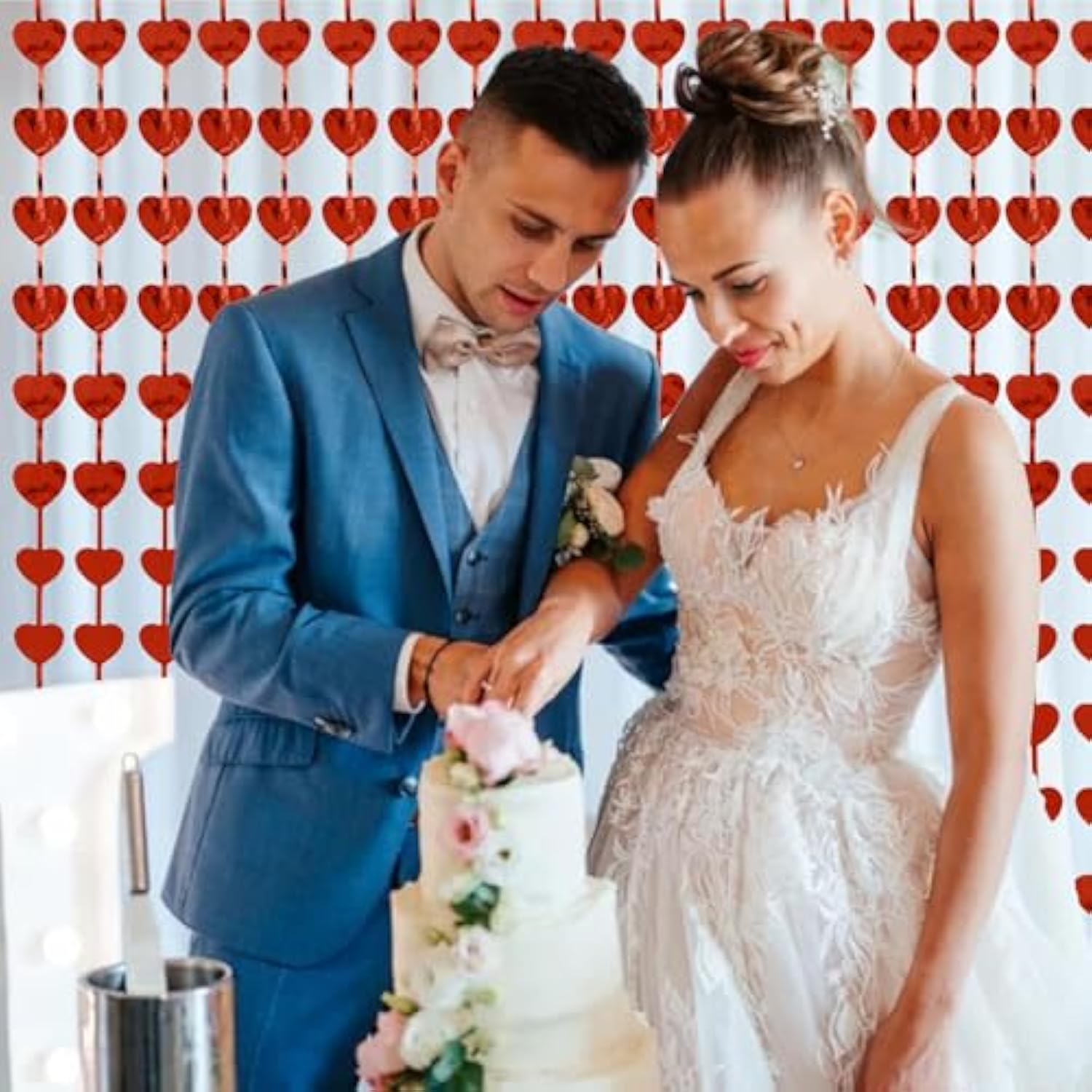 2 Pcs Red Valentines Day Backdrop Heart Shape Door Streamers Foil Tinsel Fringe Curtain For Valentines Decorations Girls Birthday Party Background Photo Booth Props (3.28 Ft X 6.57 Ft)