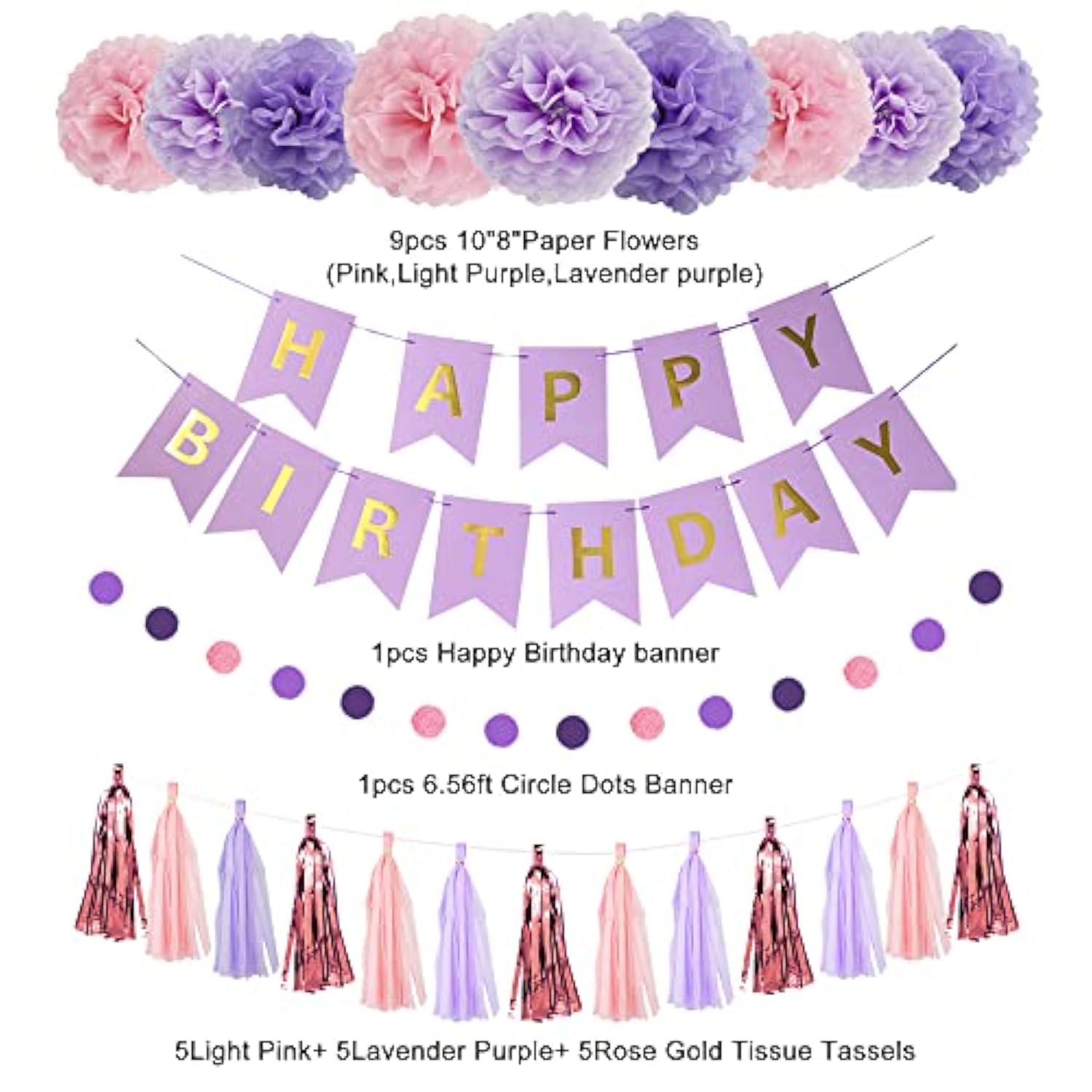 Purple Birthday Decorations For Women Girl Butterfly Birthday Party Decorations Supplies Pink And Purple Balloons Happy Circle Dots Banner Butterfly Hanging Swirl Paper Lanterns Pom