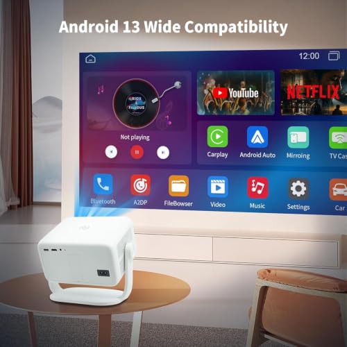[ Ai Auto Focus] Portable Projector Native1080P Support 4K Parse Wifi6 5G Wireless 5.0 Bluetooth Android 13,300Ansi,360° Rotatable, Auto Keystone Correction Video Projecto
