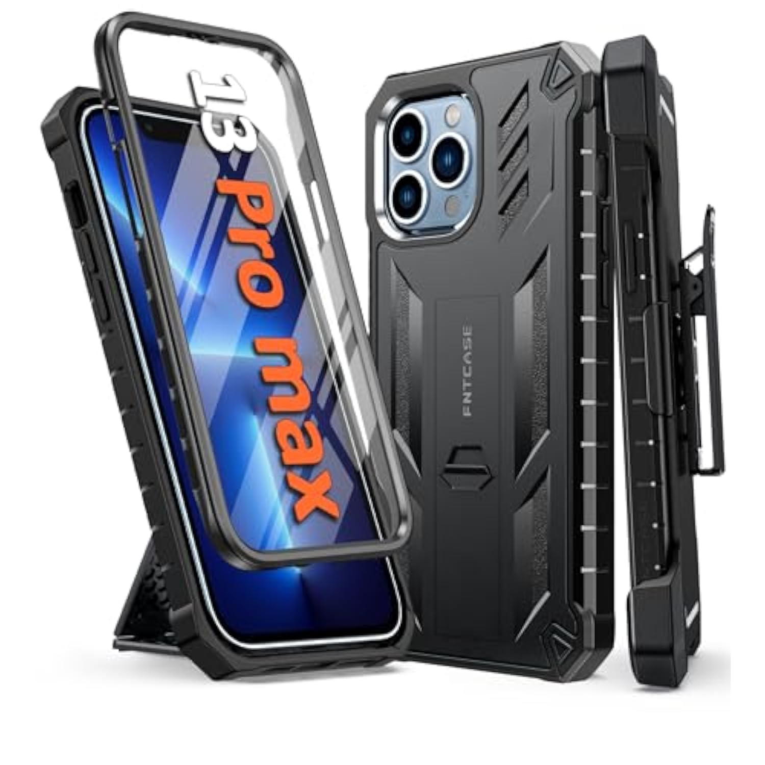 For Iphone 13 Pro-Max Case: Military Grade Shockproof Full Protective Rugged Cell Phone Cover With Kickstand & Belt-Clip Holster, Drop Proof Hard 13 Pro-Max Cases 5G - 6.7 Inch Black