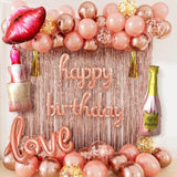 Rose Gold Happy Birthday Decorations For Women And Girls – Rose Gold Balloons, Happy Birthday Banner, Foil Crown Love Balloons With Fringe Curtain For Birthday Party Supplies