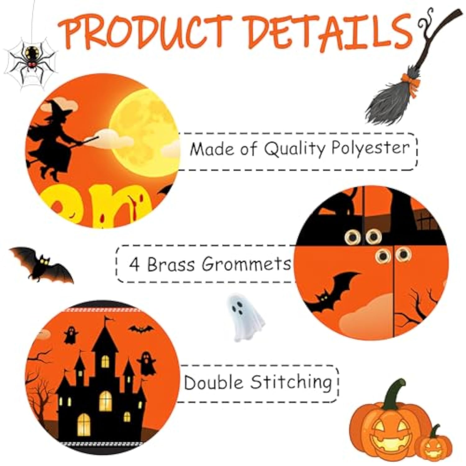 Happy Halloween Banner 118x20 Inch Large Backdrop with Ribbon Pumpkin Ghost Yard Wall Decor