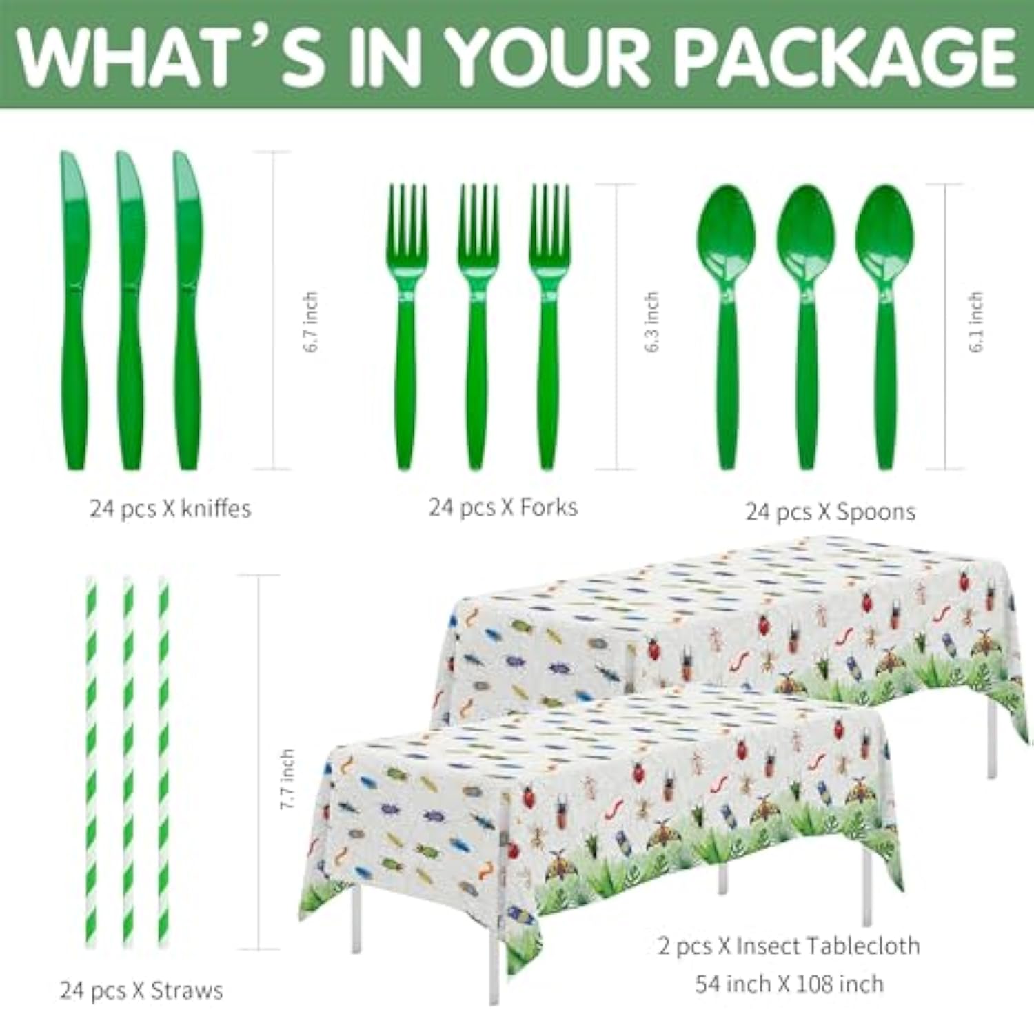 Bug Party Decorations & Tableware Set – Insect Theme Birthday or Baby Shower for 24 Guests