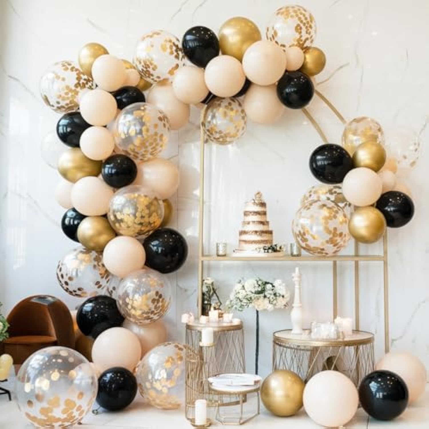 60-Pack 12-Inch Black, White, and Gold Balloons for Parties and Celebrations