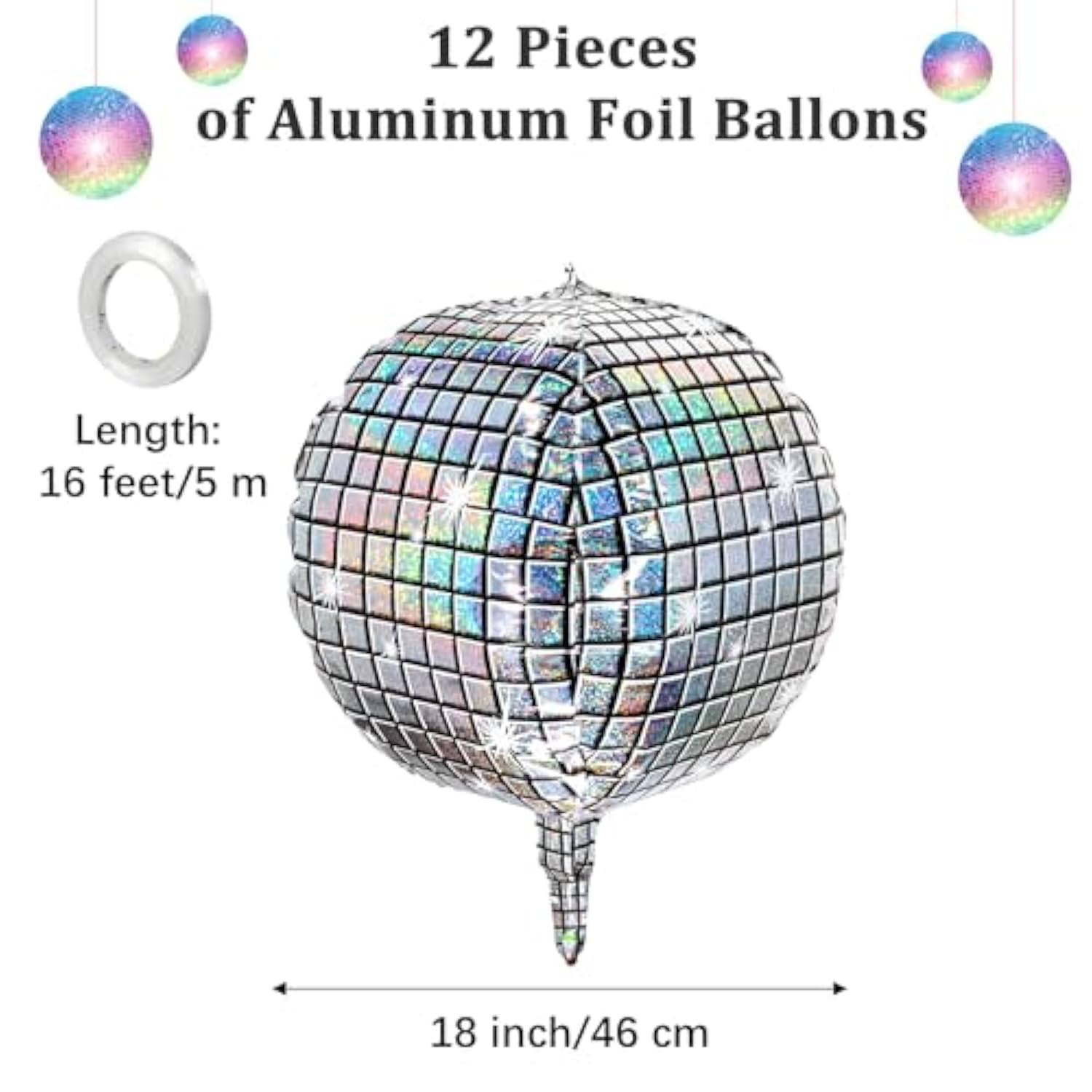 12pcs 18" Silver Disco Ball Foil Balloons for Disco Theme Party Decor