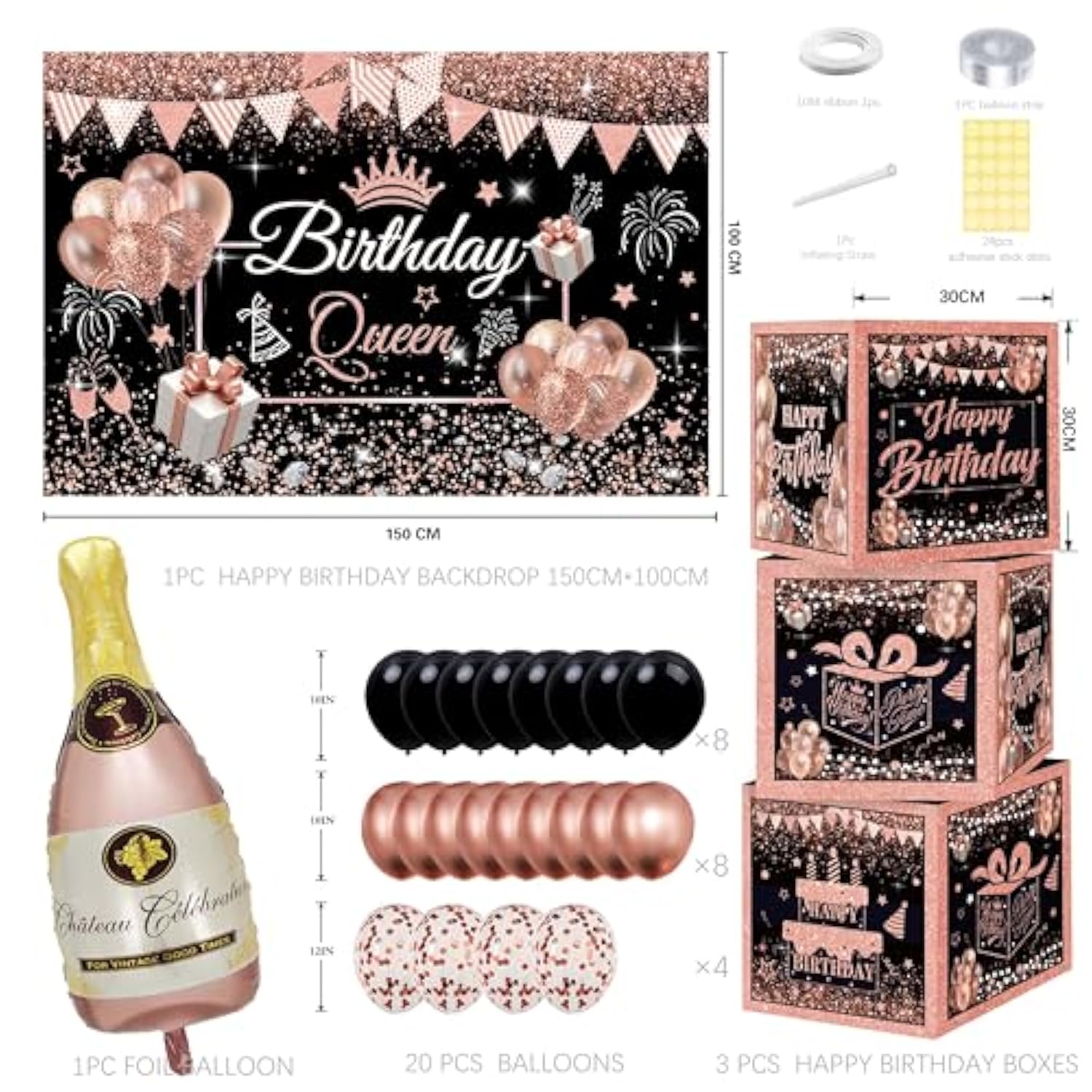 80Th Birthday Decorations For Women - (76Pack) Rose Gold Party Banner,
