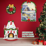 Christmas Wall Decor Fireplace Backdrop Decorations Photo Background Window Winter Christmas Tree Wreath Backdrop For Home Halloween Birthday Party Decor(Trendy)