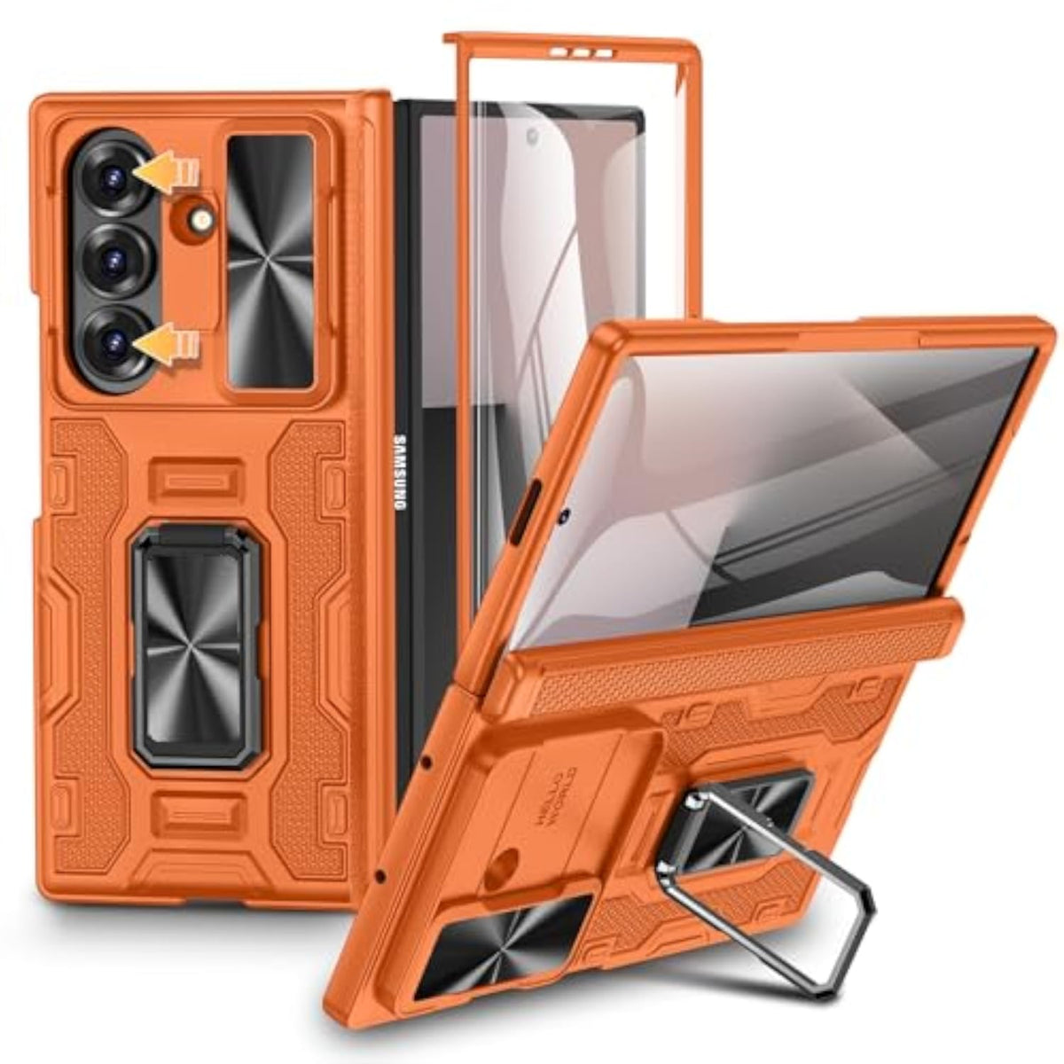 Galaxy Z Fold 7 Phone Case with Screen Protector and Stand, Orange