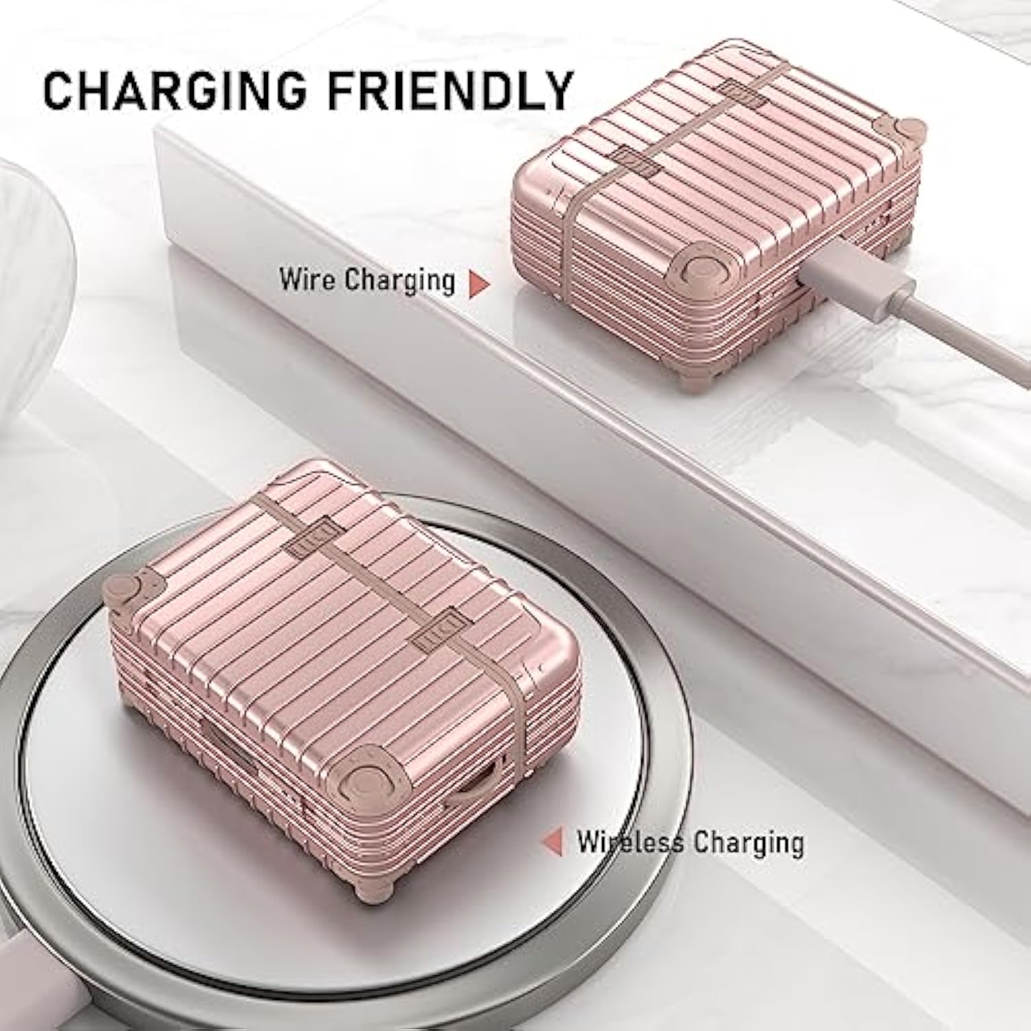 Airpods Pro 2 Case Cover, Cute Funny Suitcase Design Hard Case For Airpods Pro 2Nd Generation/1St Generation (2023/2022/2019) With Cleaner Kit, Rose Gold