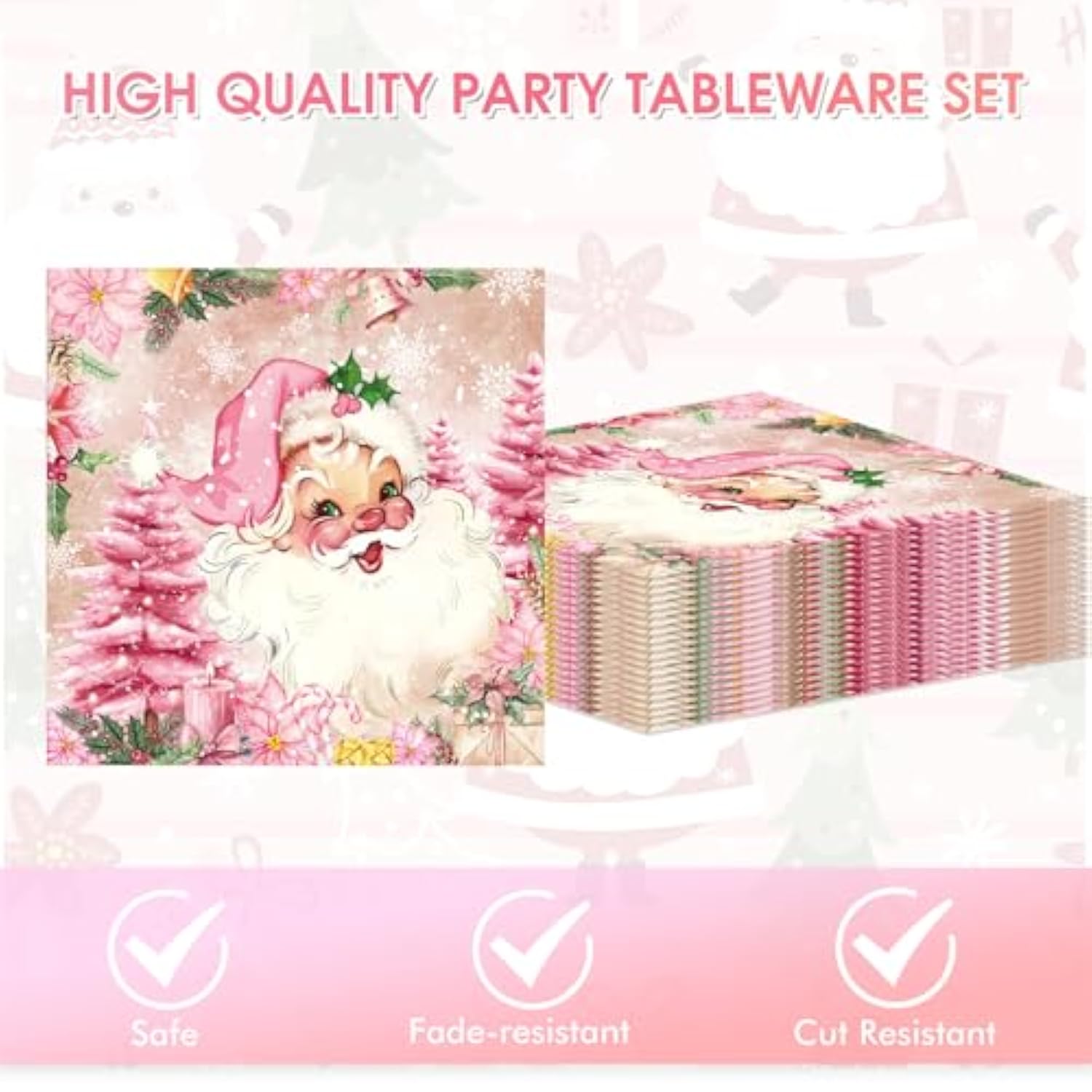 40 Pcs Merry Christmas Plates And Napkins Sets Cute Winter Christmas Round Disposable Tableware Pink Chrismas Paper Plates And Napkins For Holiday Xmas Theme Party Supplies Table Decor, Serves 20