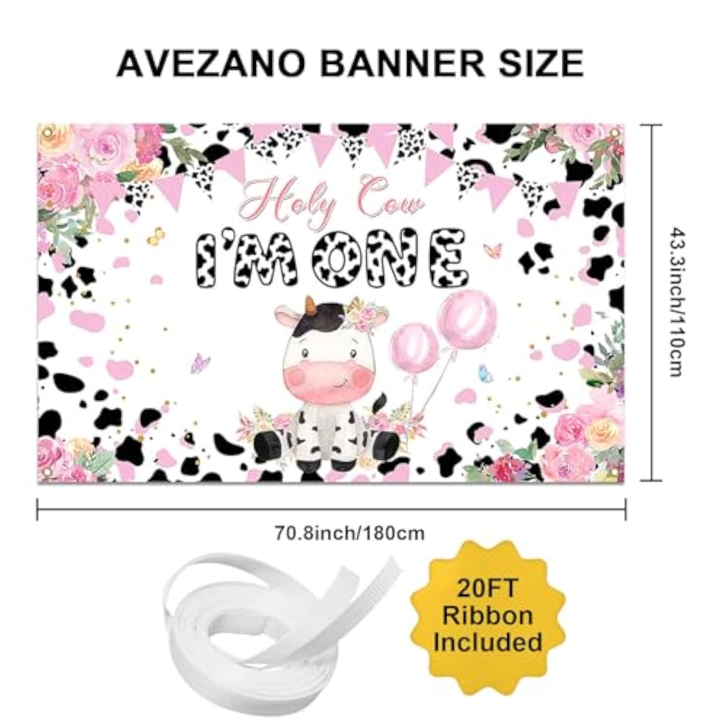 Holy Cow I'M One Birthday Backdrop Flower Farm 1St Birthday Party Decorations Holy Cow I'M One Banner 70.8 X 43.3 Inch