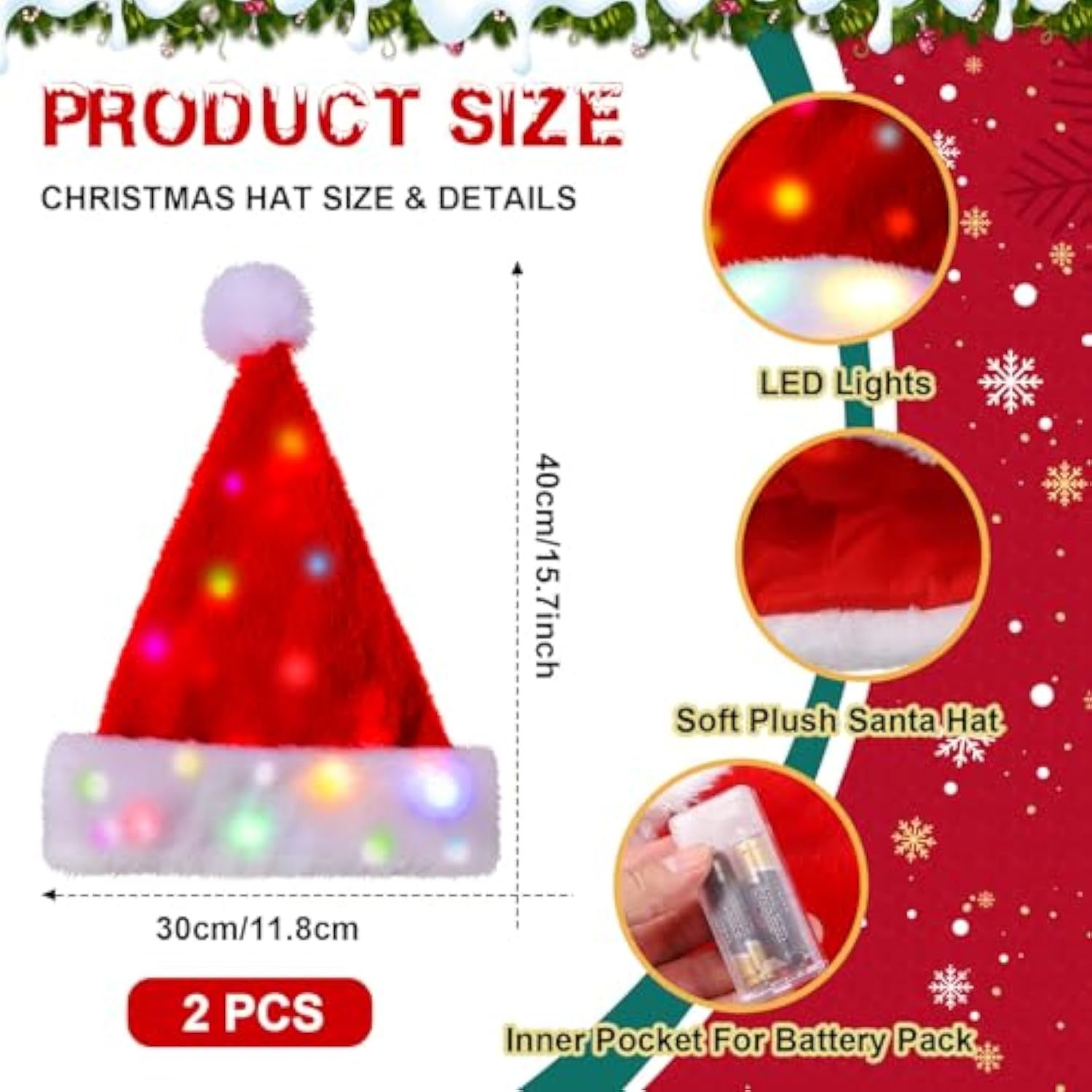 2-Piece LED Santa Hat and Bell Necklace Christmas Costume Set