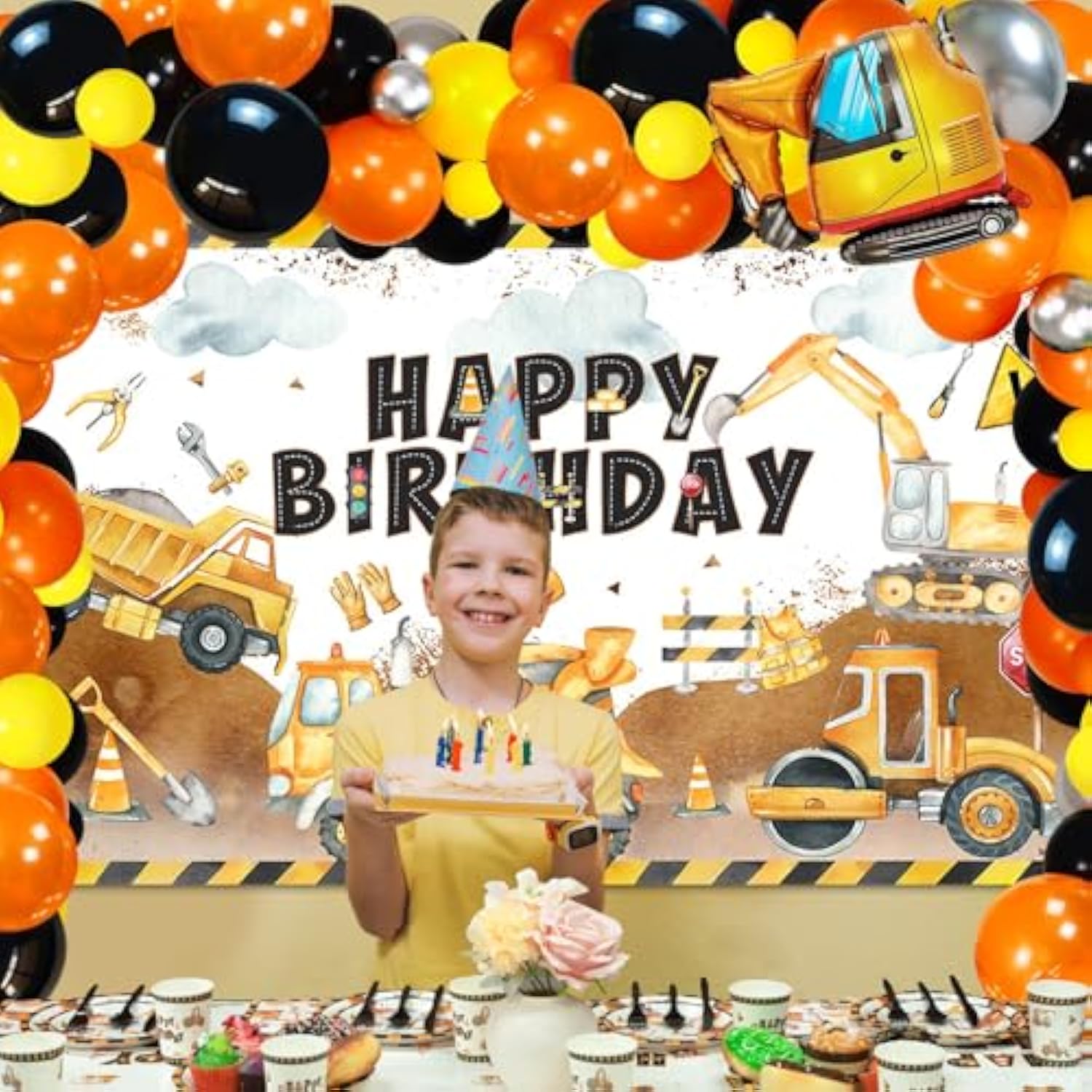 Construction Birthday Party Supplies 251 Pcs Construction Birthday Banner Balloons Plates Napkins Cups Tablecloth Set For Kids Dump Truck Excavator Party Decorations