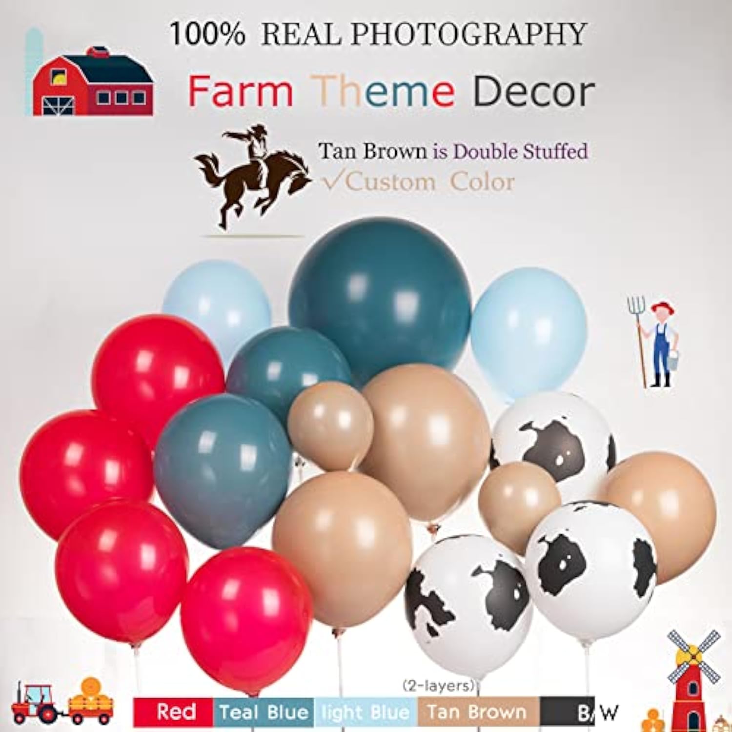 Cow Balloon Garland Arch Kit With Red And Blue Farm Animal Print Balloons For My First Rodeo Party Farm Barn Themed Birthday Decorations