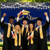 7x5ft Congratulation Graduate Backdrop Class of 2026 Graduation Party Decorations Background Blue Gold Congrats Grad Decor Banner Photography Background Studio Photo Booth Props