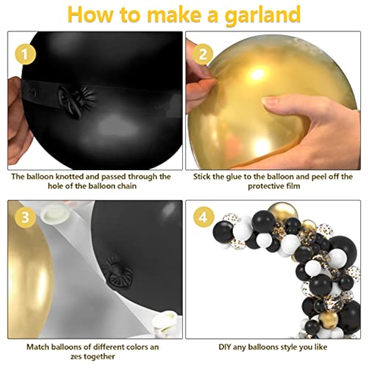 Black, White & Gold Balloon Garland Kit: 2025 Grad Party Decor