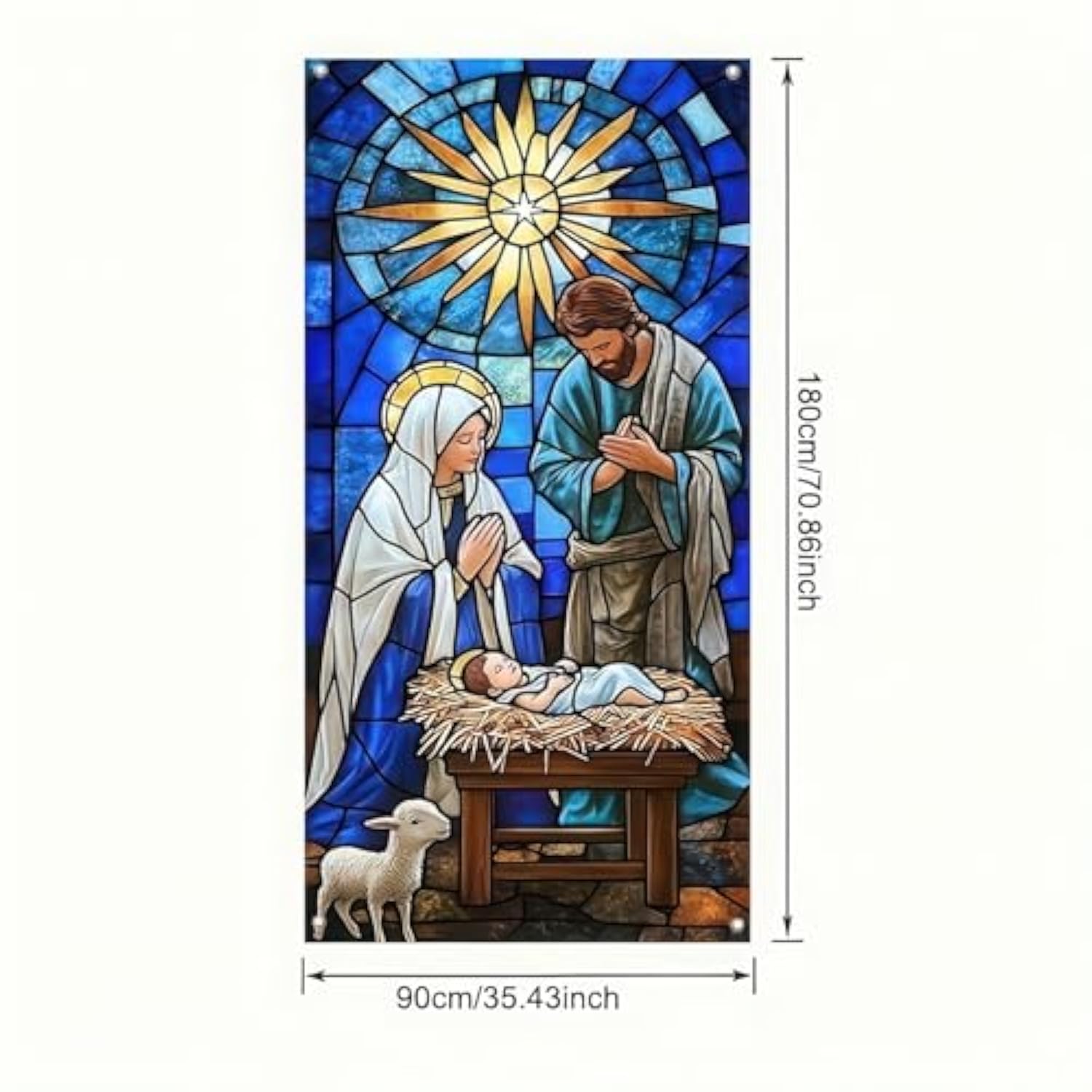 Nativity Scene Christmas Door Cover Hanging Banner Background Religious The Nativity Of Jesus Backdrop Photography Background Front Door Porch Hanging Cover Door Cover Banner 35 X 71 Inch