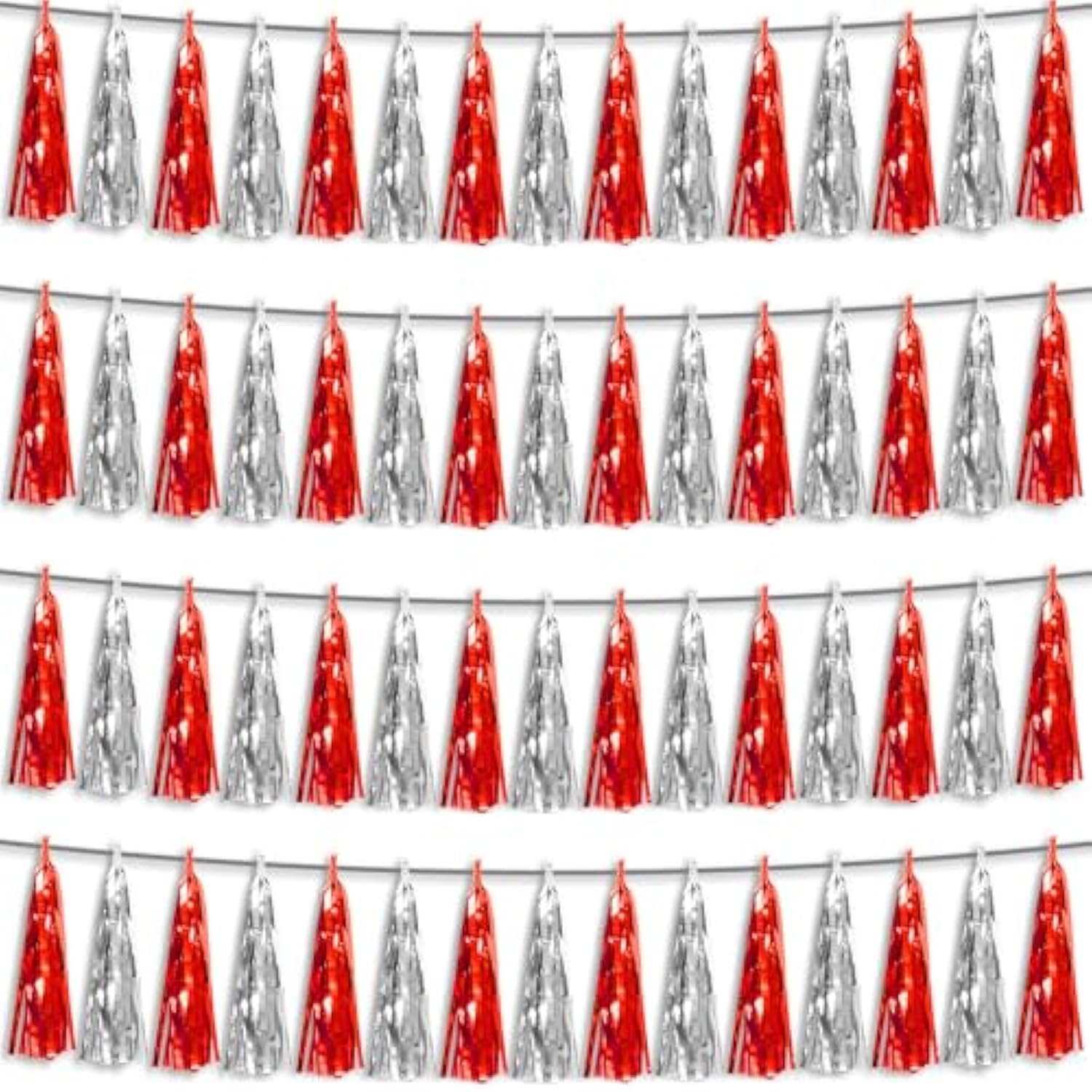 4pcs Red Silver Foil Tassel Garland Metallic Streamers for Party Decor
