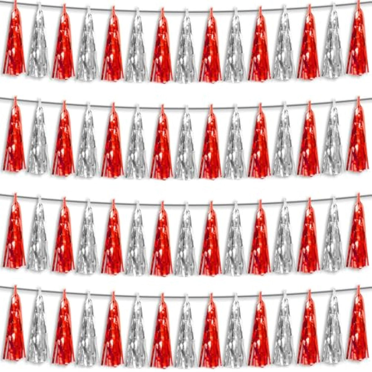 4pcs Red Silver Foil Tassel Garland Metallic Streamers for Party Decor