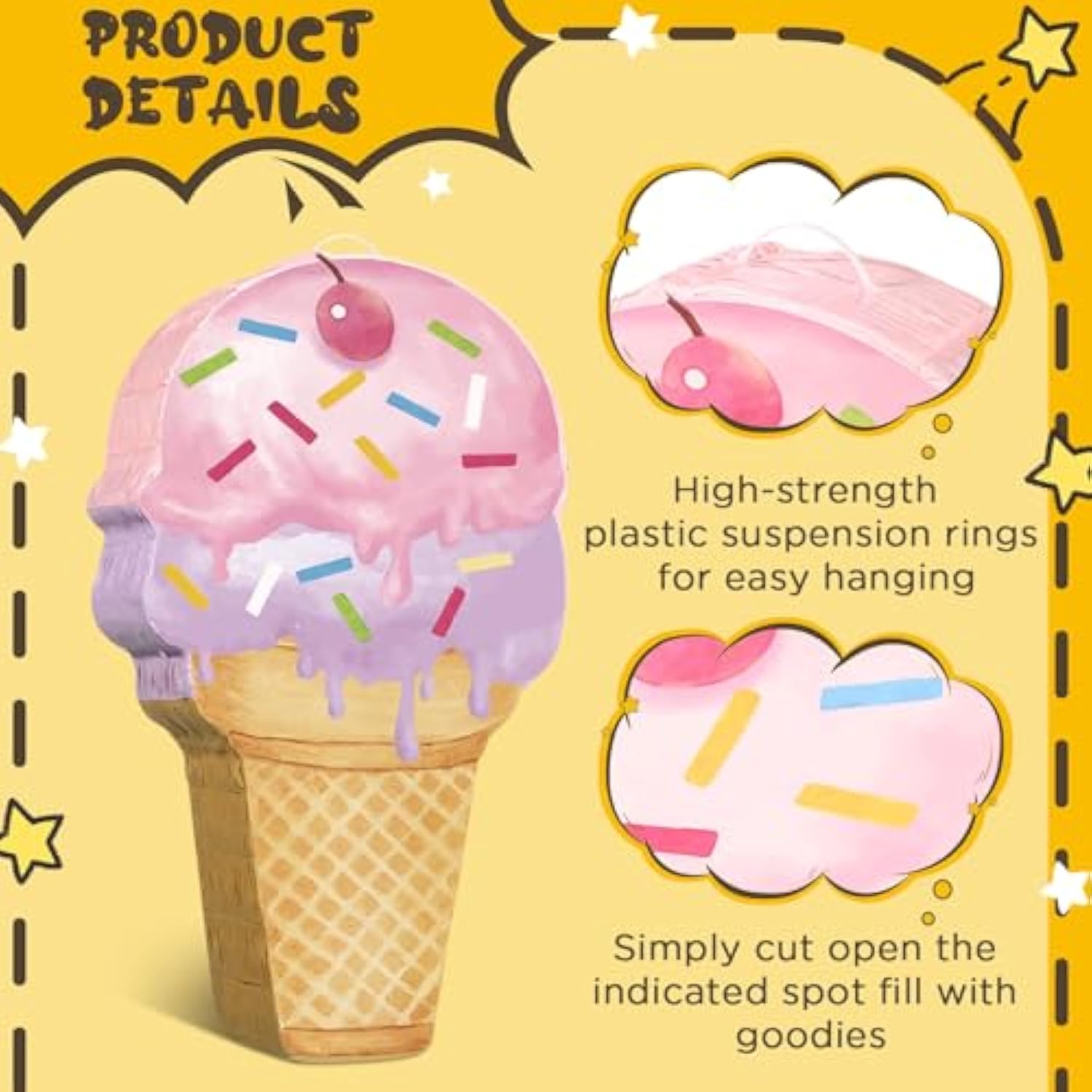 Ice Cream Piñata Set: Pink Party Decoration with Stick & Blindfold