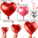 Love Heart Foil Valentines Balloons - 18/10/5 Inch, 54Pcs Mylar Red Heart Shapes For Romantic Decorations