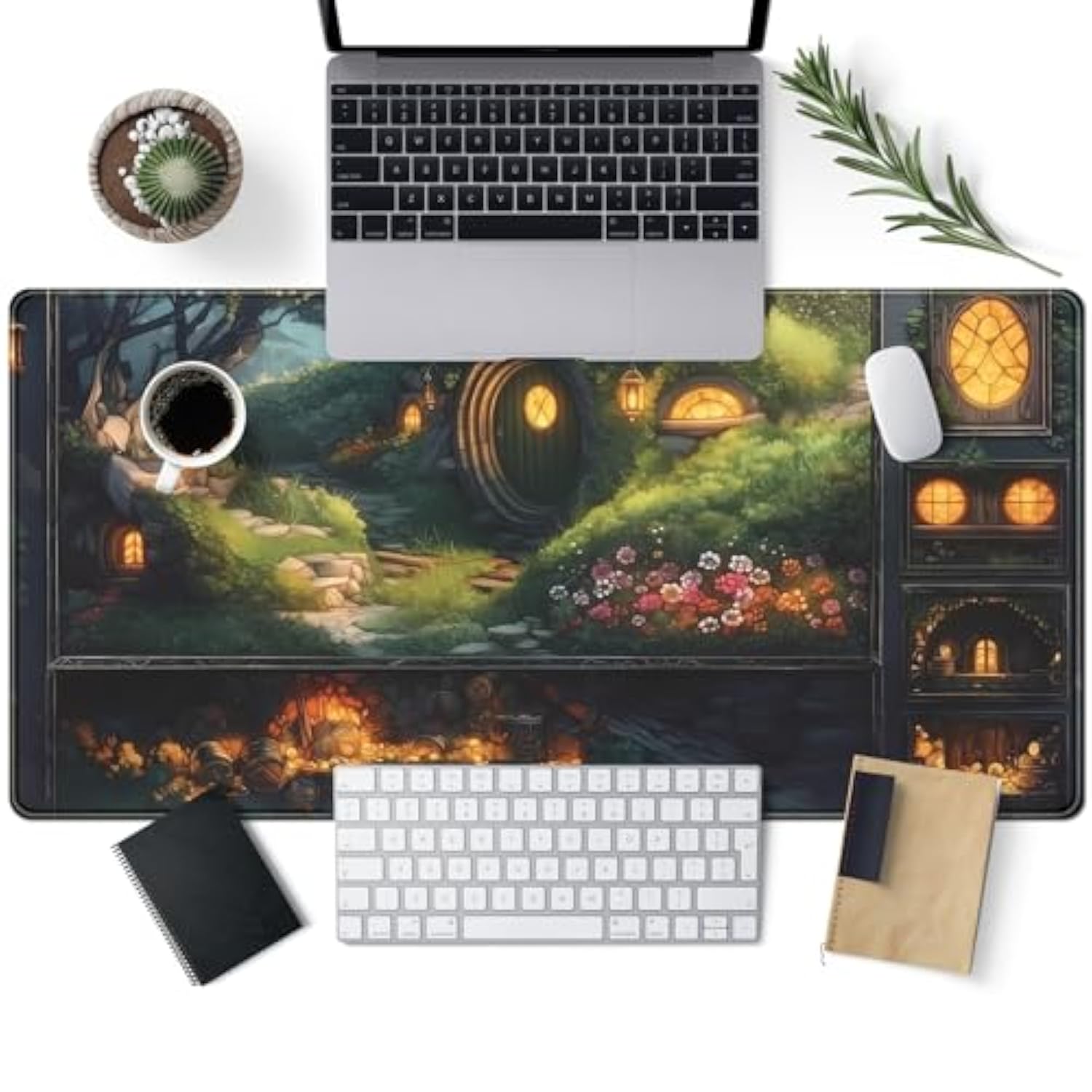 Cute Anime Large Gaming Mouse Pad Green Middle Earth Desk Mat Playmat Extended Mousepad Xxl Desk Pad Computer Laptop Keyboard Pad Long Big Mouse Mat Office Decor Accessories 31.5X15.7 In