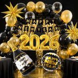 158-Piece New Years Eve Party Set with 2026 Black Gold Balloon Decor