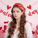 Valentine’S Day Headband For Women Candy Love Conversation Heart Headband Jeweled Beaded Heart Knotted Hairband Sparkly Red Pink Rhinestone Head Band Valentines Accessories Gifts