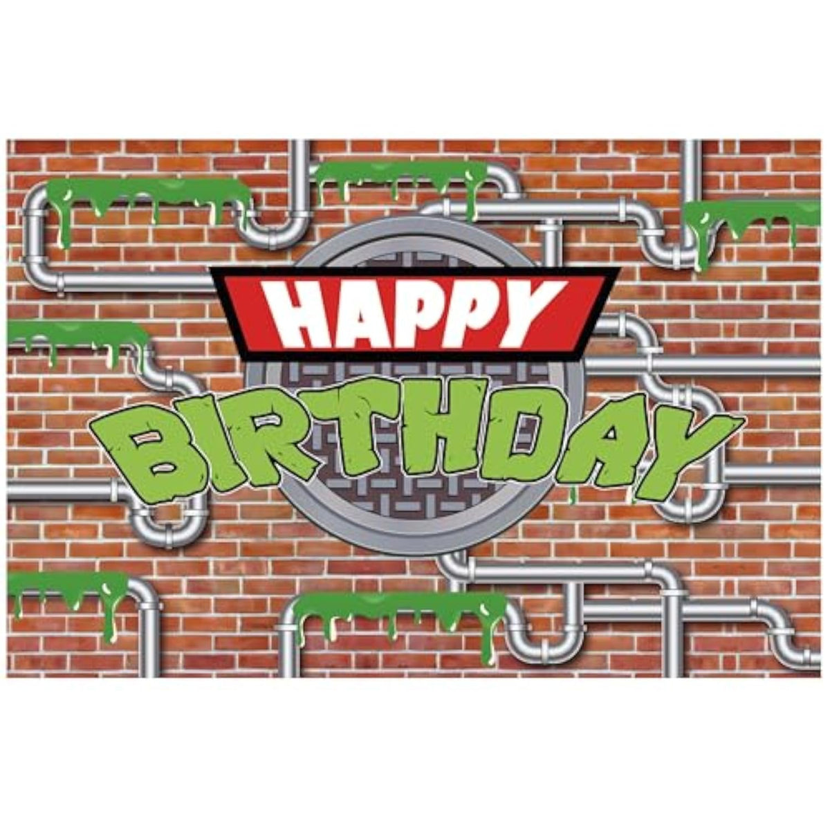 Turtle Banner, 70.8x43.3 Inch Ninja Themed Happy Birthday Background for Kids Party
