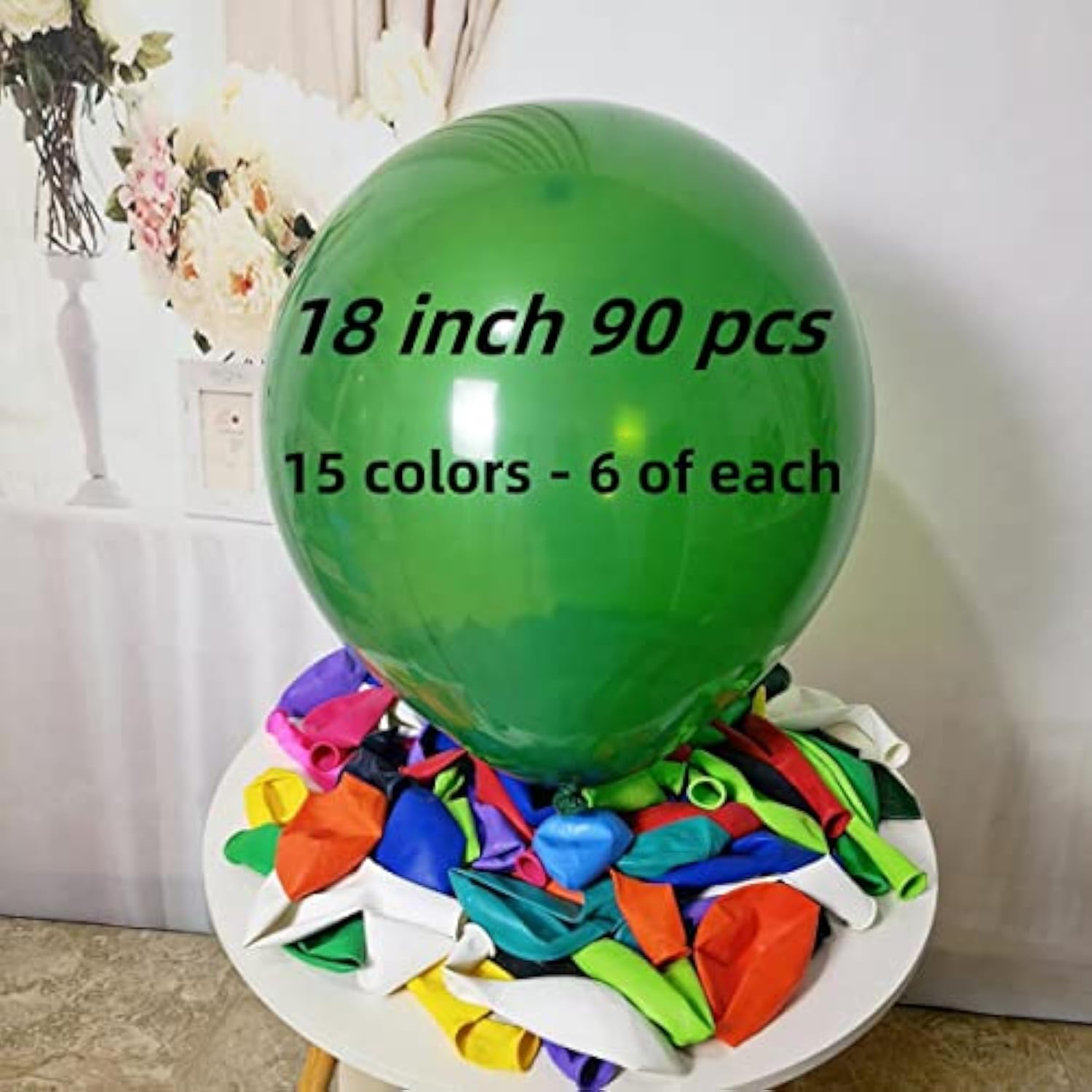 90-Pack 18" Balloons, 15 Colors Latex Balloons for Party Decorations